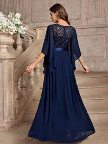 MIUSOL Elegant Sequin Floral Lace Butterfly Sleeve Chiffon Formal Party Dress, Prom Evening Dress, For Wedding Guest, Graduation, Dinner,Gown