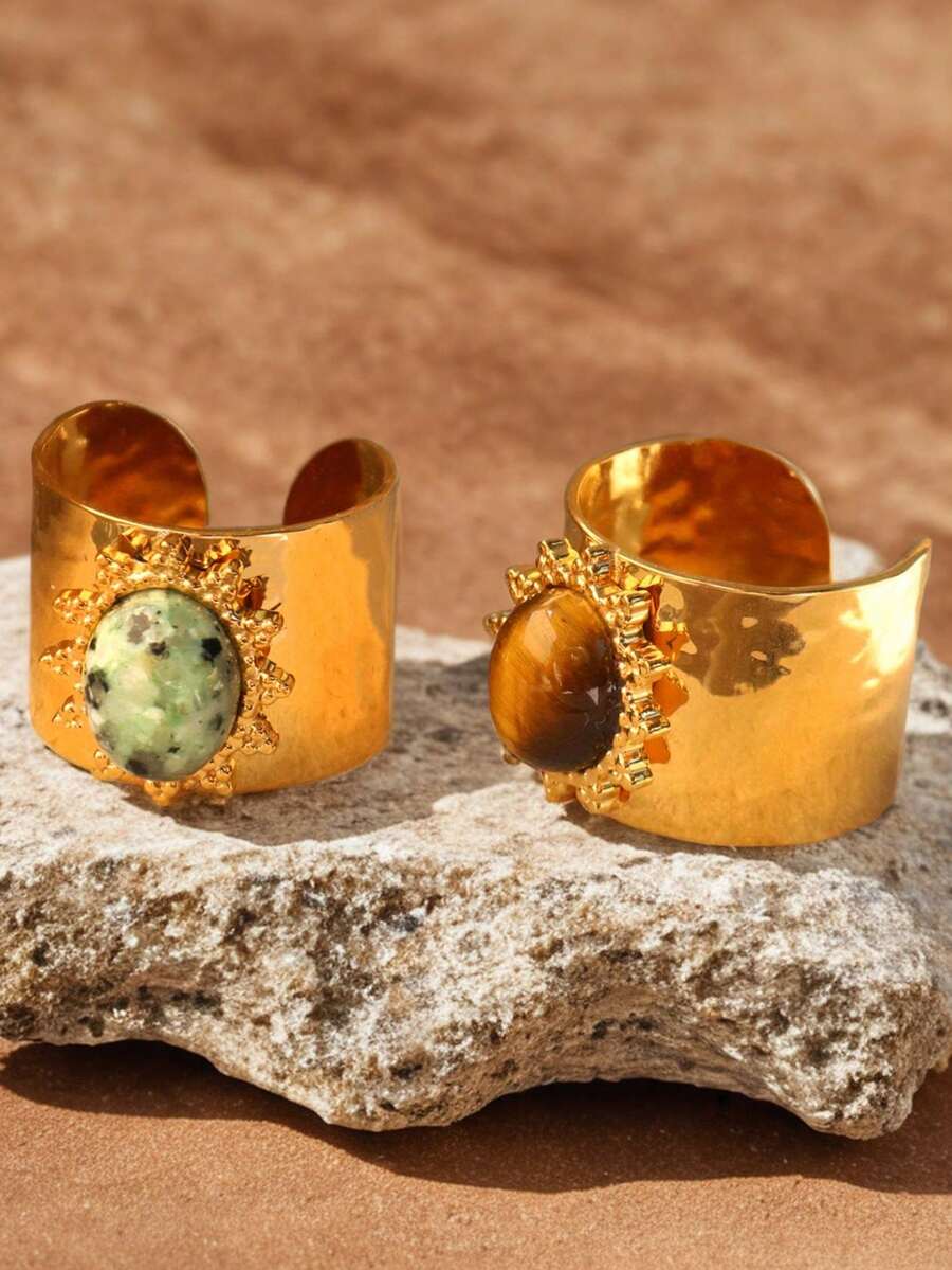 1 件优雅可调节不锈钢水钻镶嵌 18K 金戒指，精美珠宝礼物，适合女性、派对、万圣节 - 彩色 - 查看 1