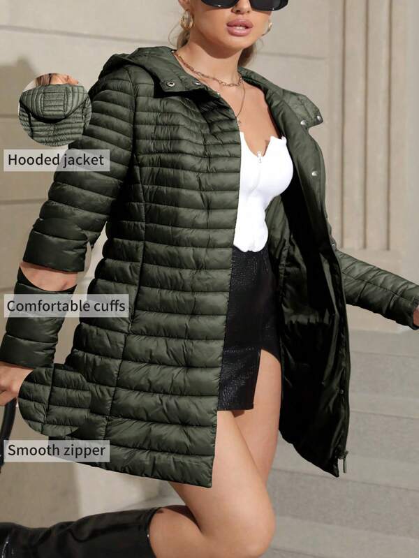 Giolshon Women's Plus Size Fall/Winter Street Wear Casual Hooded Jacket, Water-Resistant With Pockets For Layering & Cold-Weather Commuting