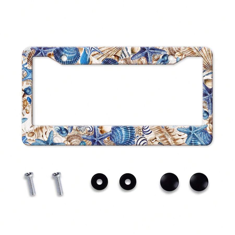 Multicolored Dog Paw Print License Plate Frame, Aluminum Alloy, Rust