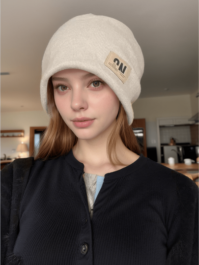 1pc Carta Padrão Poliéster Fleece Malha Inverno Gorro Chapéu, Outono/Inverno