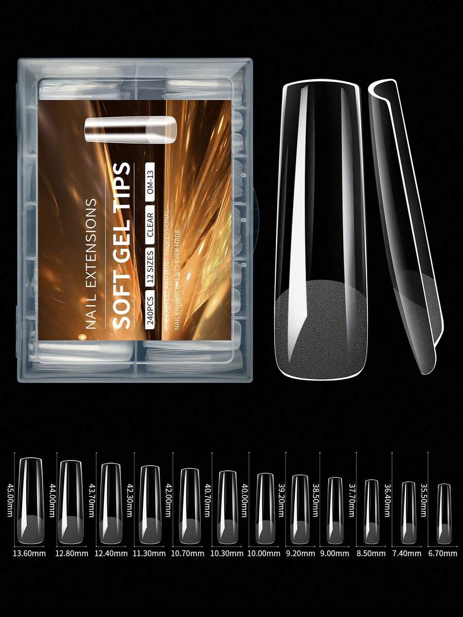 240 chiếc móng tay giả vuông dài XXL phủ toàn bộ và một nửa 2 trong 1 dạng lì nối nhanh bằng gel mềm dành cho phụ nữ và trẻ em gái làm móng tay ấn vào móng tay tự làm - Trong sáng - Xem 1