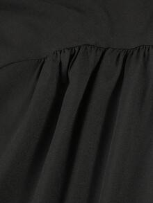 Rochie cu mânecă lungă, ocazională, de culoare uni, cu talie fântânată, toamnă - Negru - Vizualizare 5