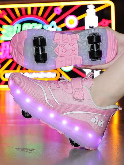 Unisex Rechargeable 4-Wheel Flashing Roller Skates With 10 Switchable Lighting Modes, Detachable LED Gradient Color Strap Sports Shoes For Campus, Outdoor Activities, Casual Wear