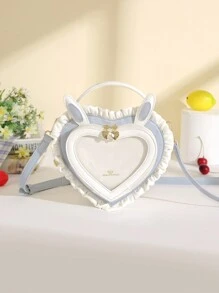 New Rabbit Ears Heart Shaped Transparent Jelly Tote Bag, Shoulder Bag, Sweet & Cute Lace Decor Heart Shaped Handbag For Women