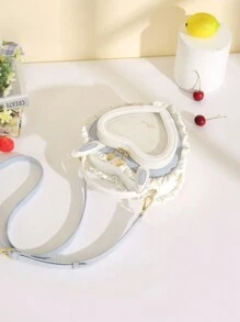 New Rabbit Ears Heart Shaped Transparent Jelly Tote Bag, Shoulder Bag, Sweet & Cute Lace Decor Heart Shaped Handbag For Women