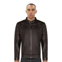 Mens Black Leather Quilted Biker Jacket - Paris - Black - View 1