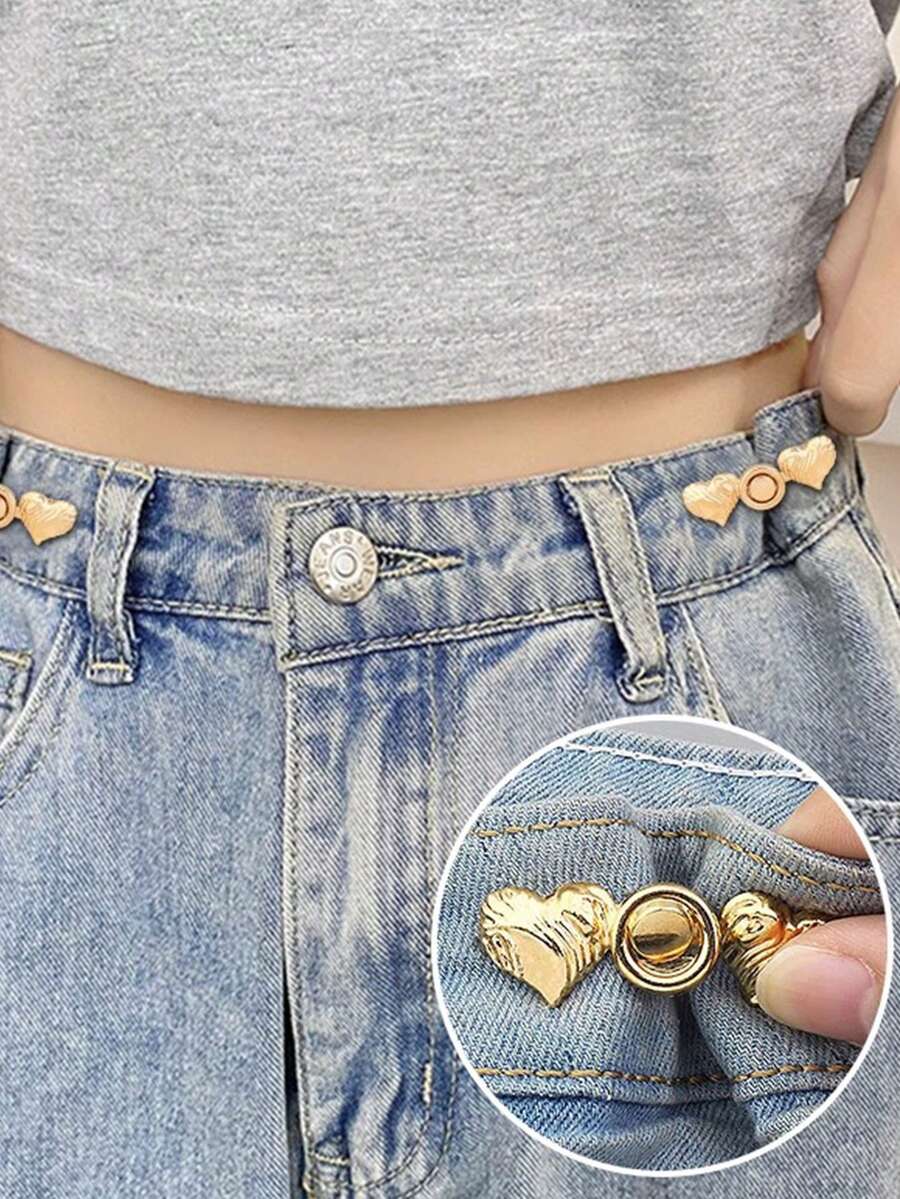 1 Pair Detachable No Drill Waist Cincher Belt Buckle Love Shape Waist