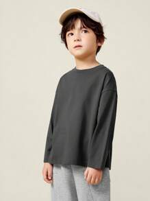 mini bala Young Boy Long Sleeve T-Shirt Autumn Basic T-Shirt - Iron Gray - View 2