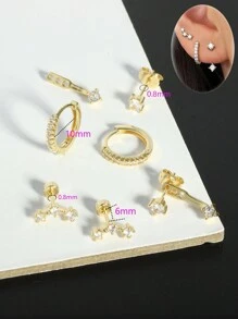 1-3 perechi de cercei cu șuruburi din aur CZ pentru femei, cercei cu șuruburi CZ strălucitori pentru cartilaj Helix, tragus, lobul urechii, piercing bijuterii, placat cu aur de 18K, calibrul 20