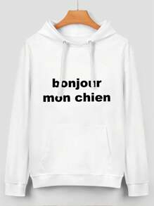 Oversized Style For Women, Bonjour Mon Chien Hoodie For Playful And Fun Vibes Unique Graphic Sweatshirt Comfortable Fit With Plus Sizes Great For Everyday Wear, A Double-Layer Hood Hoodie, Fleece Lining For Excellent Warmth