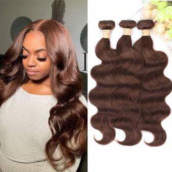 Color #4 Bundles Human Hair Medium Brown Body Wave Bundles Peruvian Virgin Human Hair 3 Bundles Chocolate Brown Body Wave Bundles Brown Bundles Human Hair