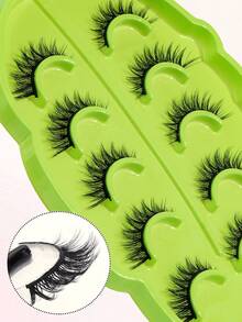 MAGEFY 5pairs/Set C Curl Faux Mink Hair Fluffy False Eyelashes With Leaf-Shaped Tray+Double Ended Eyebrow Grooming Tool+Eyebrow Brush,Natural Looking, 3D Natural Spiky Manga Lashes Fluffy Wispy Soft Lashes Fake Eyelashes False Eyelashes Strip,Natural Soft Eyelash Criss Cross Wispy Fluffy Lashes,Naturally Slender, Curled And Enlarged Eyes,For Women To Use Travel, Party For Parties Travel School Daily Work Etc - 濃密款 - 查看 8
