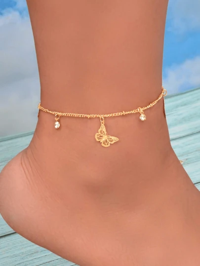 1pc Young Girls' Sweet & Elegant Gold Plated Butterfly Pendant Anklet