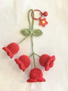 1 pieza Llavero decorativo con flor de orquídea de campana hecha a mano de ganchillo, pendiente de mochila/bolsa de niña de moda con flores adorables, suministros escolares, regalos para maestros, accesorios de maestros, regalos para maestros, trinket de flor de ganchillo, regalo para mujeres en verano - Multicolor - Ver 17