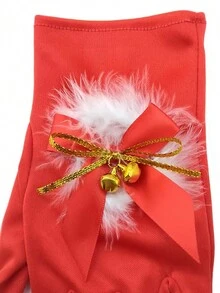 1 双圣诞手套，带蝴蝶结和铃铛，圣诞服装配饰 - 彩色 - 查看 8