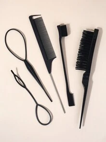 5 件/10 件发型刷套装，带 Topsy 发尾工具、鬃毛刷边缘刷鼠尾梳，用于发型设计、边缘和背部刷洗、光滑背部发刷、女孩蓬松发型设计工具（紫色、黑色） - 彩色 - 查看 16