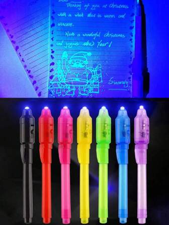 10pcs/5pcs/2pcs- Christmas Party Supplies, Random Color Glowing Magic Invisible Marker Lamp Ballpoint Pen Secret Message Magic Pen,Christmas Gift Box Stuffing