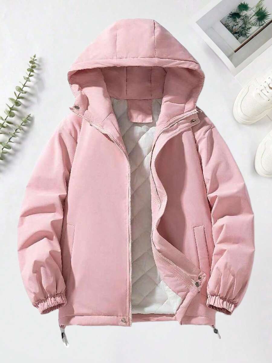 Loose Windproof Waterproof Hooded Jacket, Thick & Thermal Lined Outdoor Softshell For Women - Pink - View 1