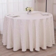1pc Floral Pattern Hotel Tablecloth, Fabric Banquet Restaurant Dining Table Cover - White - View 11