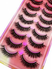 HBZGTLAD 10 对蓬松猫眼睫毛 5D 自然假睫毛 柔软自然交叉纤细睫毛延长 全妆浓密睫毛 - 黑色 - 查看 6