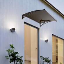 Toldo para puerta de entrada, toldo para ventana, toldo para puerta, toldo moderno para patio con canal de drenaje, soporte negro y placa transparente de 80 x 100 cm (4 tipos opcionales) - Café + bronceado - Ver 3