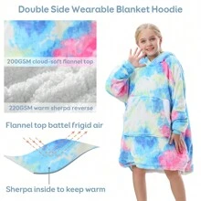 Blanket Hoodie For Kids Girls Boys Teens, Oversized Flannel & Sherpa Wearable Blanket With Hood Pocket And Sleeves, Cozy Warm - Multicolor - View 2