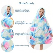 Blanket Hoodie For Kids Girls Boys Teens, Oversized Flannel & Sherpa Wearable Blanket With Hood Pocket And Sleeves, Cozy Warm - Multicolor - View 3
