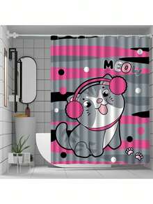1 rèm tắm họa tiết mèo, rèm trang trí nhẹ nhàng và thanh lịch có móc nhựa, mờ đục, bộ trang trí phòng tắm, vải, rèm tắm phòng tắm chống thấm nước nhiều màu sắc và thanh lịch, phụ kiện phòng tắm, đồ trang trí nhà cửa trang trí mùa đông - YL-024 - Xem 3