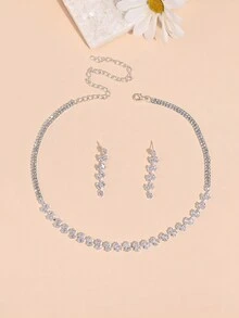 1 Bộ gồm 1 Đôi Hoa Tai + 1 Dây Chuyền + 1 Hộp Quà Tặng, Dây Chuyền Và Hoa Tai Mặt Lá Phong Rỗng Zirconia Lấp Lánh Sang Trọng Tối Giản Của Hàn Quốc Dành Cho Nữ, Bộ Trang Sức Dự Tiệc Cưới Cô Dâu - Bạc - Xem 10