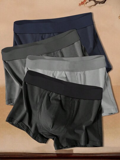 4 Pcs Men Underwear Medium Elasticity Breathble Men's Boxer Basics Boxers Shorts Fashion Gift Plus Size Underwear Men's Briefs