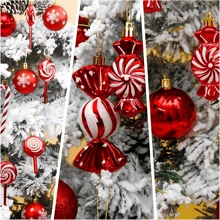 19PCS Christmas Ball Ornaments, 19pcs Delicate Candy Cane Hanging Christmas Tree Decorations Set, Red Christmas Ornaments For Xmas Holidays, Party,Christmas Home Decor Christmas Decorations Room Decor Winter