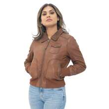 Womens Leather MA-1 Varsity Jacket-Ann Arbor - 譚 - 查看 8