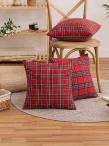 1pc Soft Plaid Back Decorative Throw Pillow Cover, Birthday Party, Valentine's Day, Wedding Decor Gift