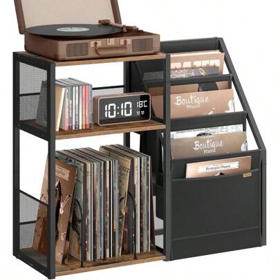 VASAGLE Record Player Stand, 3-Tier Side Table, Vinyl Record Storage Up To 140 Albums, End Table For Living Room, Bedroom