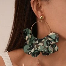 Andkiss 1 对迷彩条纹织物花瓣耳环，休闲日常佩戴 - 彩色 - 查看 5