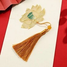 Hộp quà tặng dấu trang bằng kim loại sơn sáng tạo, 1 bộ/1 cái Dấu trang tua rua hình bạch quả, cỏ ba lá, hoa sen, lá sen dành cho gia đình, bạn thân, người yêu sách sưu tầm tác phẩm nghệ thuật, quà tặng lưu niệm, quà tặng sinh nhật, dấu trang bằng đồng thau kim loại - Một cỡ - Xem 4