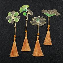 Hộp quà tặng dấu trang bằng kim loại sơn sáng tạo, 1 bộ/1 cái Dấu trang tua rua hình bạch quả, cỏ ba lá, hoa sen, lá sen dành cho gia đình, bạn thân, người yêu sách sưu tầm tác phẩm nghệ thuật, quà tặng lưu niệm, quà tặng sinh nhật, dấu trang bằng đồng thau kim loại - Một cỡ - Xem 2