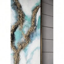 Set Of 2 Elongated Modern Abstract Oil Painting,, Rectangle Framed Wall Art, 20" X 71"