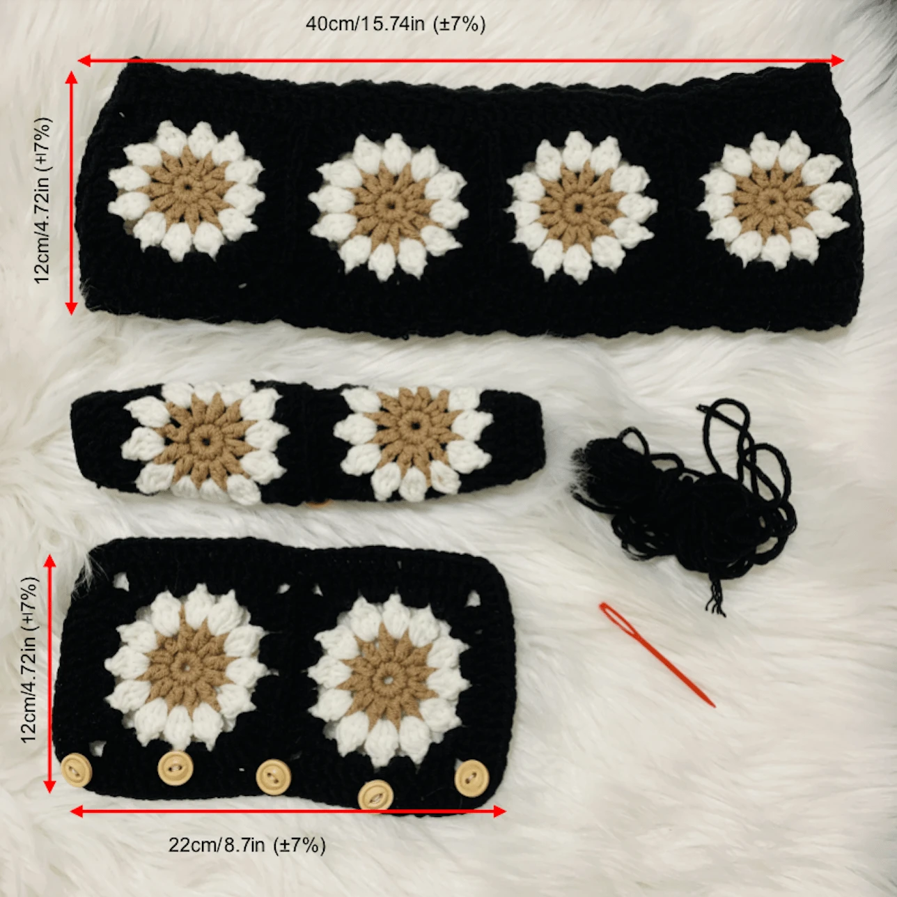 Handmade Crochet Black Sunflower Steering Wheel Cover And