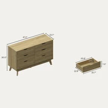 Easy To Assemble, Natural Oak Bedroom Wide Vanity With 6 Wardrobes And Deep Drawers-