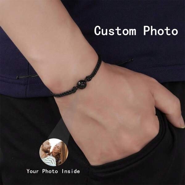 Pulseiras de projeção masculinas personalizadas Pulseiras de projeção personalizadas de aço inoxidável Pulseiras de fotos tecidas Presentes comemorativos