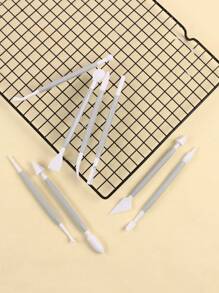 SikeSike 8件套蛋糕装饰工具，包括饼干模具、棉花糖雕刻刷和造型工具，用于DIY蛋糕糖霜装饰 - 灰色 - 查看 3