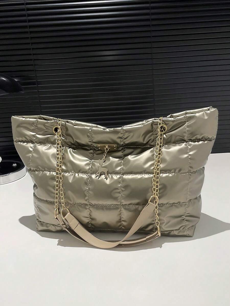 Túi đeo vai xích kẻ caro màu trơn thanh lịch thời trang dành cho nữ, sức chứa lớn, khóa kéo, túi xách đeo chéo