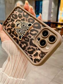 Ốp lưng điện thoại Animal Apple 14 Pro Max/13 Pro/12/11/iPhone 16 Series có đầu sư tử đính đá thủ công, họa tiết da báo, dây đeo có thể tháo rời, ốp lưng bảo vệ bằng silicon mềm dành cho nữ - Nhiều màu - Xem 5
