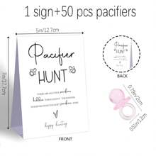 奶嘴寻宝婴儿派对游戏：50个迷你塑料奶嘴和1个性别揭晓派对指示牌 - 乡村风和中性装饰 - 粉色 - 查看 3