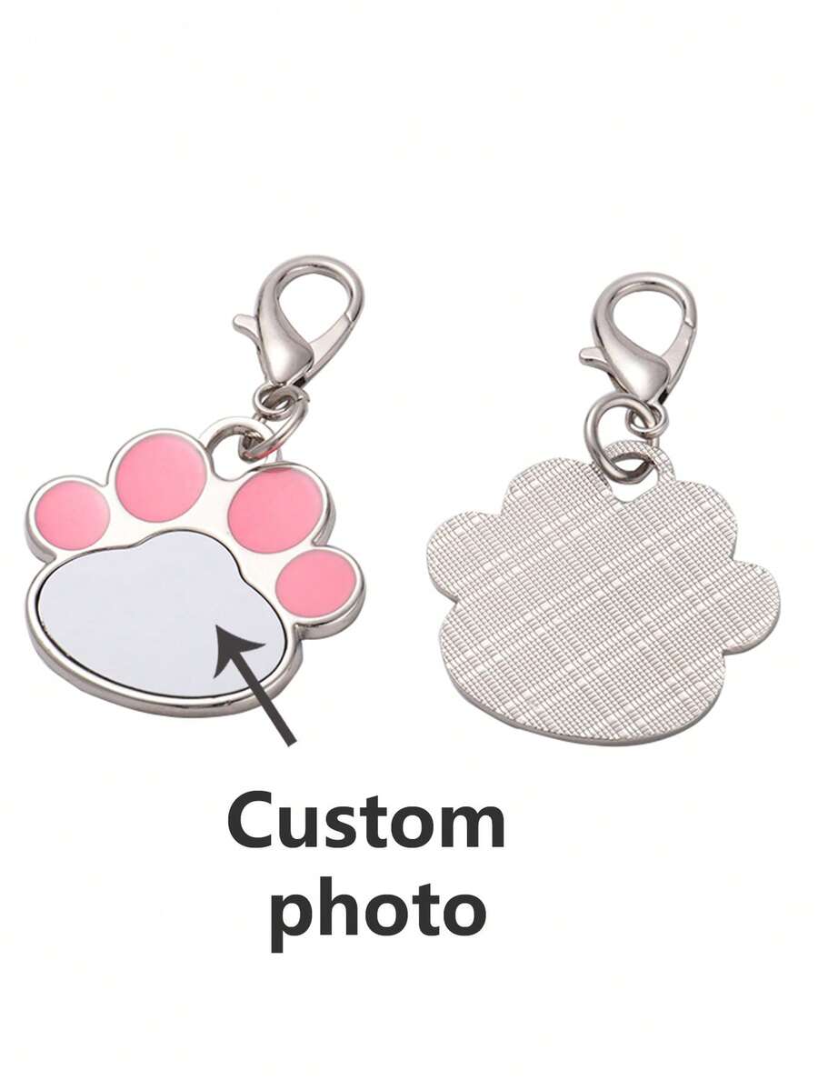 个性化可定制宠物图片猫爪钥匙扣吊坠，可爱吊坠，时尚背包吊坠，龙虾扣吊坠（1 件） - 粉色 - 查看 1
