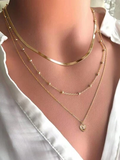 Nooxian Set de 3 collares de acero inoxidable con cadena de cuchilla resistente a la decoloración e incrustado con circonita cúbica con forma de corazón en capas, regalo para mujeres, para el Día de San Valentín, mamá, madre, Día de la Madre