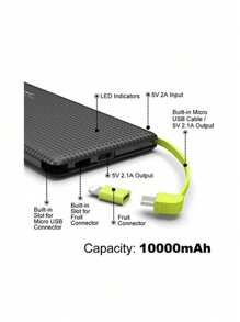 Portable Power Bank Charger 10,000 Mah Pineng Compatible Android Compatible With IPhone - 黑色 - 查看 2