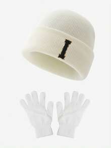 Bộ 2 mũ len 26 chữ Unisex và găng tay len ấm áp, mũ len đa năng cá nhân hóa cho trang phục hàng ngày mùa thu/đông, sử dụng ngoài trời, thích hợp làm quà tặng - trắng - Xem 30